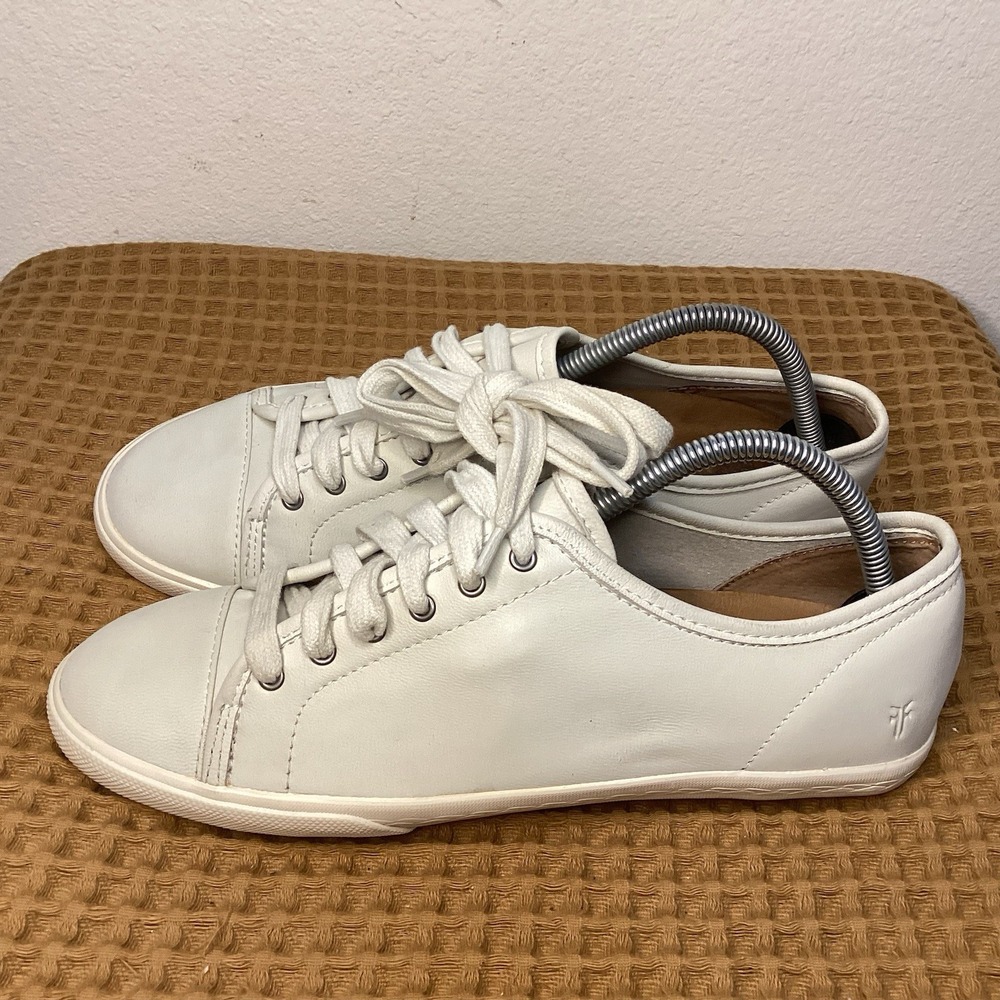 Frye Womens Mindy White Womens Sz 10 White Low Leather Lace Up Sneaker Shoes